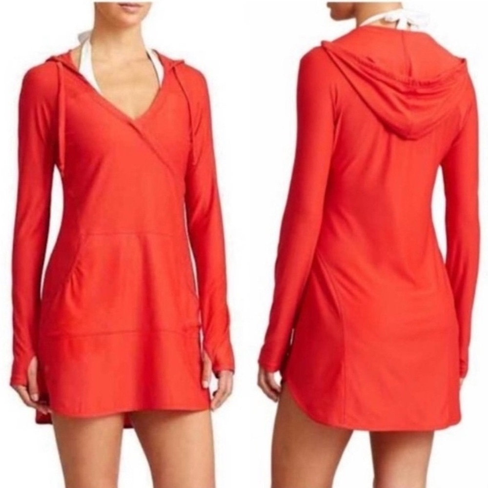 Athleta neon coral Hooded Swim Coverup